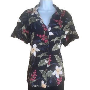 Carribean Joe Womens Plus Size 1X Button Down Top Blouse Hawaii Spring Tropical